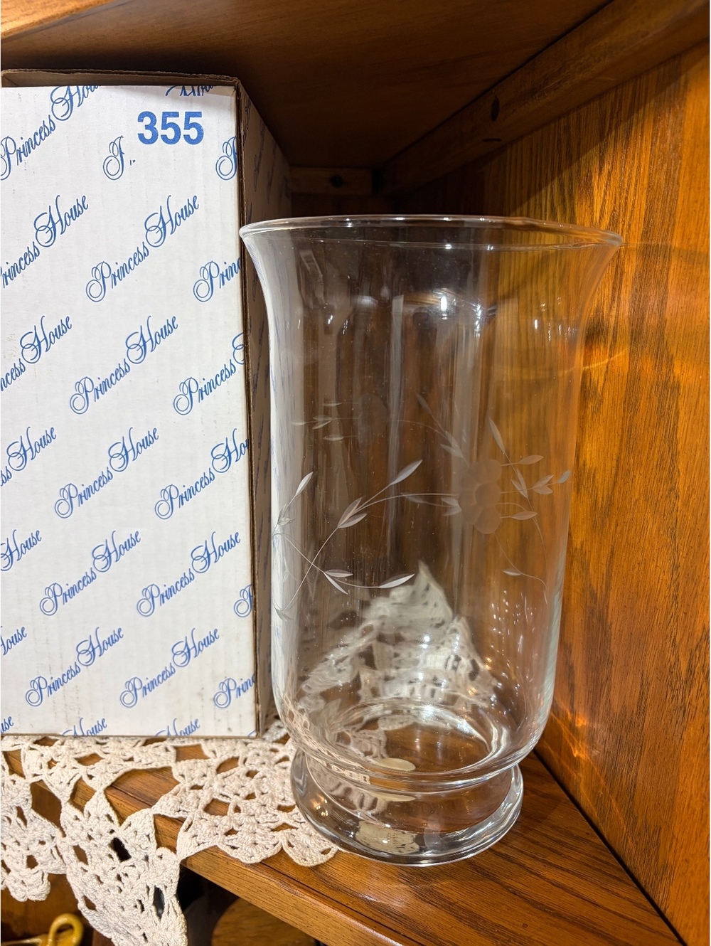 Vintage Princess House Heritage #355 Crystal Hurricane Lamp Vase NIB with Box